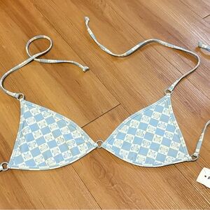 PacSun Light Blue and White Checkered Bikini Top